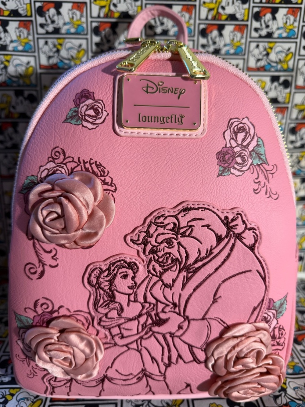 Loungefly Disney Princess Beauty and the Beast Pink 3D Roses Mini Backpack 2025